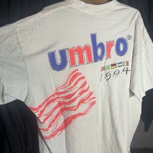 Vintage Rare 90s White Single Stitch American Flag USA Umbro World Cup Tee XL
